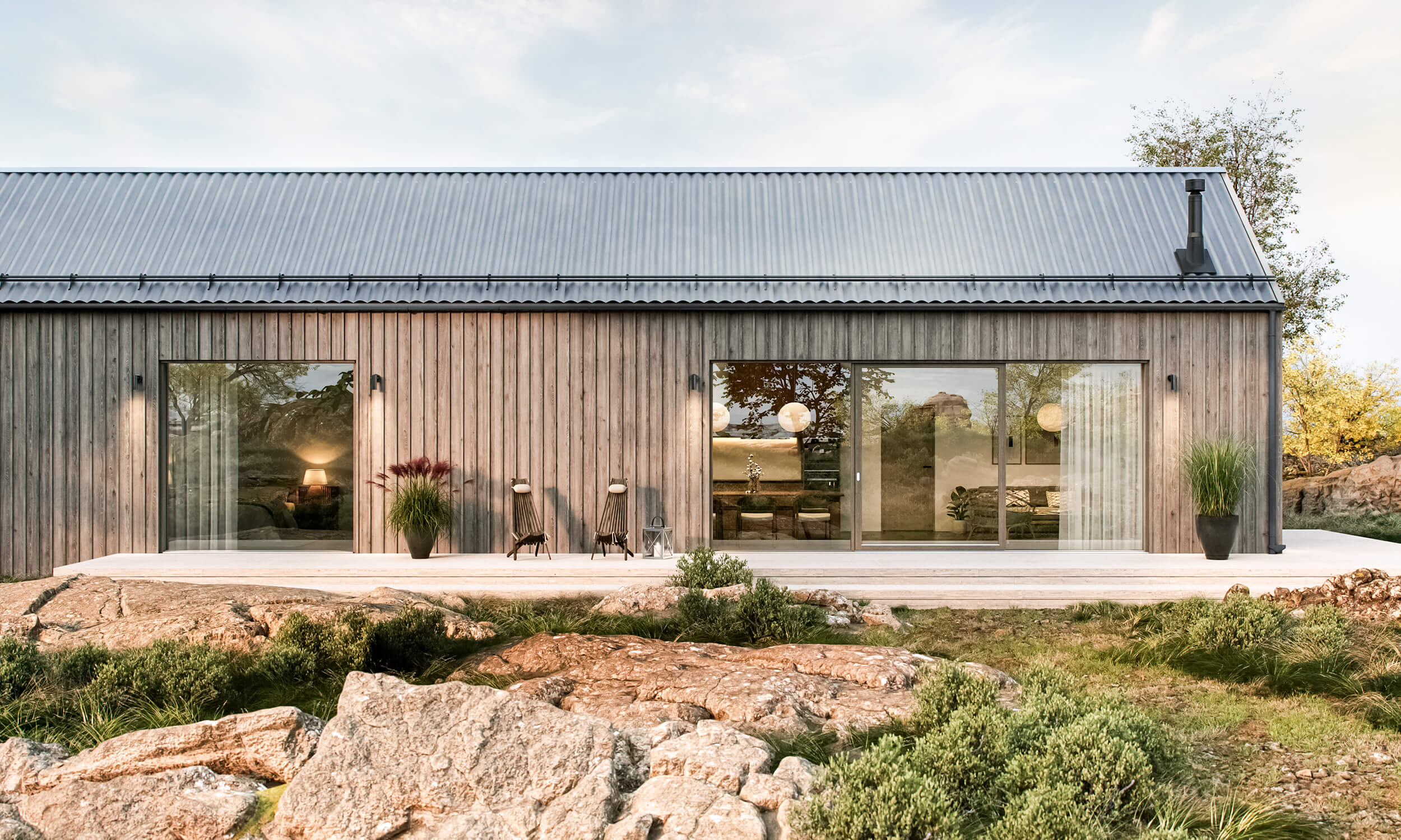 Sliding window Patio Nova 3-air fixed/sliding/fixed in oak transparent stain graphite