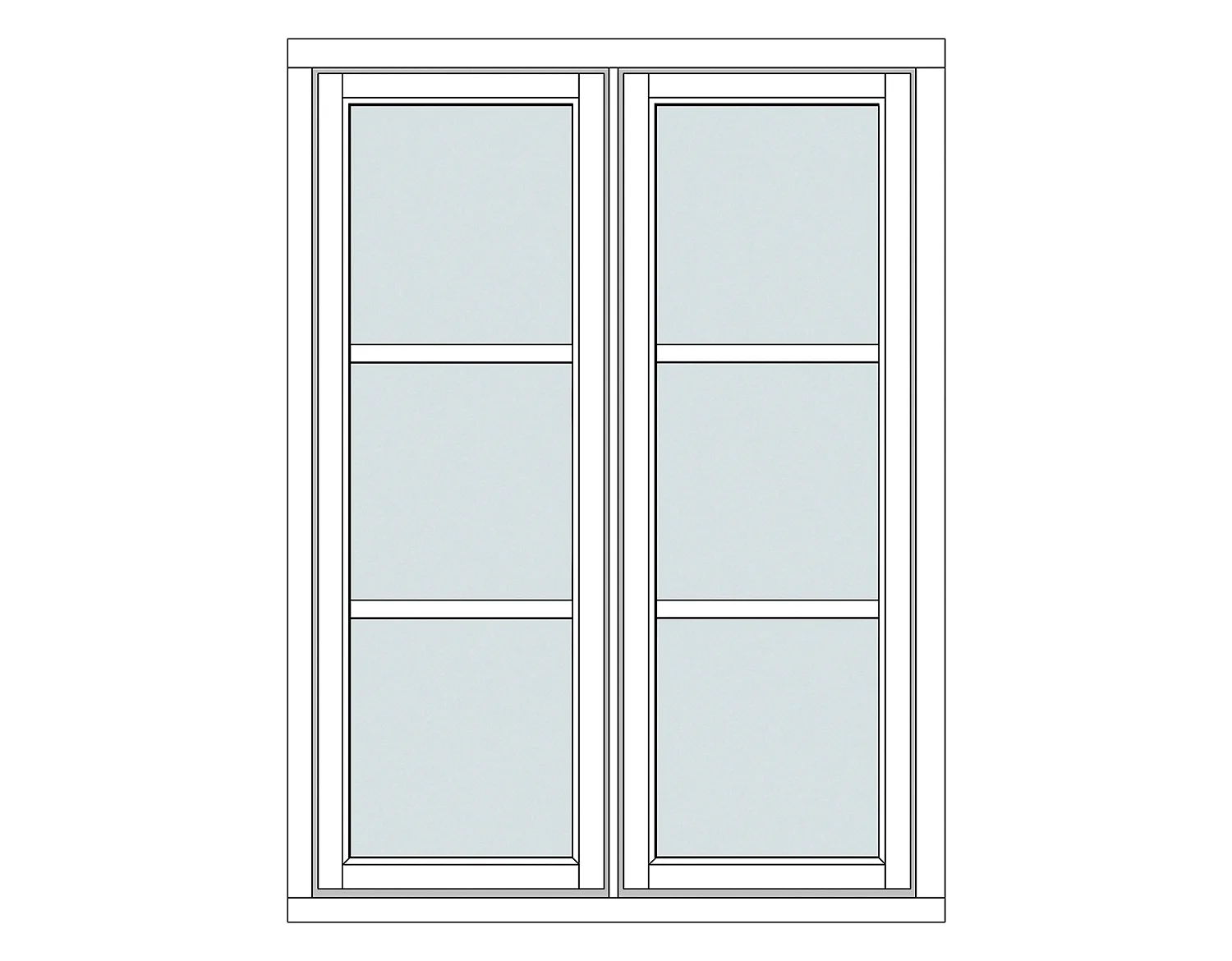Astragals 2:0, two-sash window