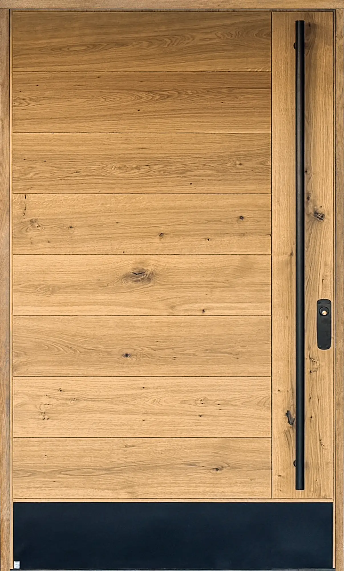Exterior door Lugano 515 oak rustic, optional: Size M16x25, concealed hinges, pull handle, black kick plate, protective decor