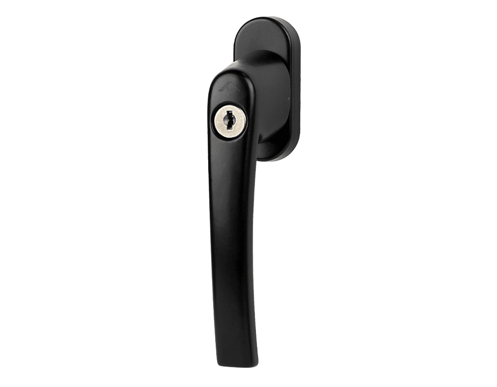Roto handle for windows lockable in black