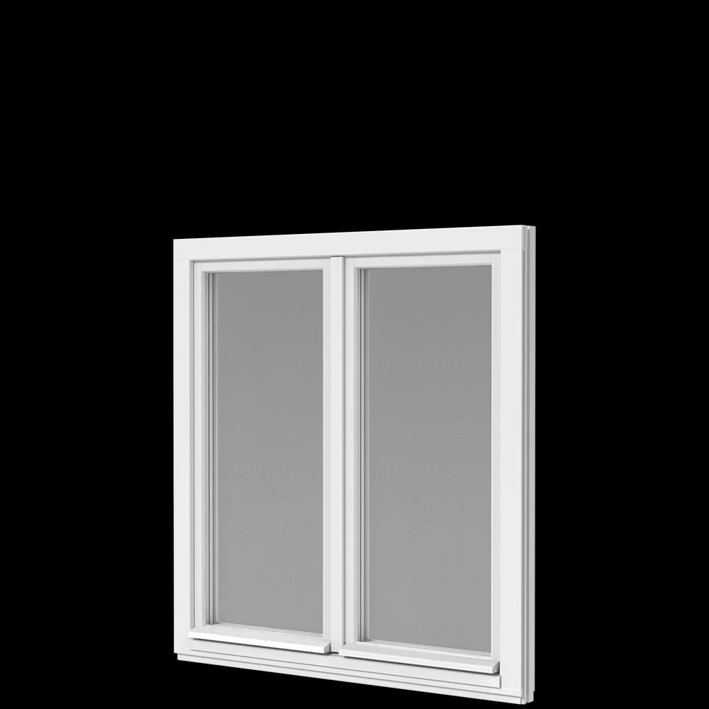 Inward-opening wooden windows with city profile