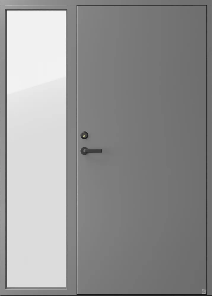 Exterior door Slät 100, optional: Integrated side light, color stone gray