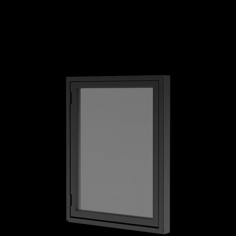 Outward opening window wood/aluminum Tradition side-hung with espagnolette, Optional: color black RAL 9005, black hinges