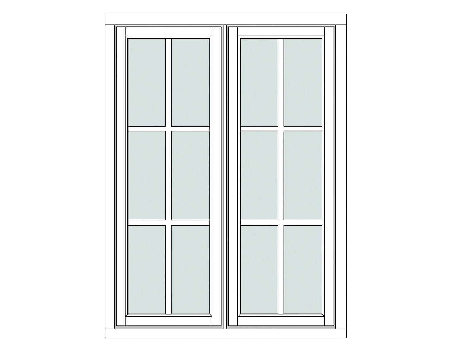 Astragals 2:1, two-sash window