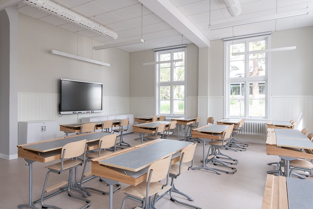 Klassiska träfönster från Ekstrands på Farstavikens skola i Ekedal