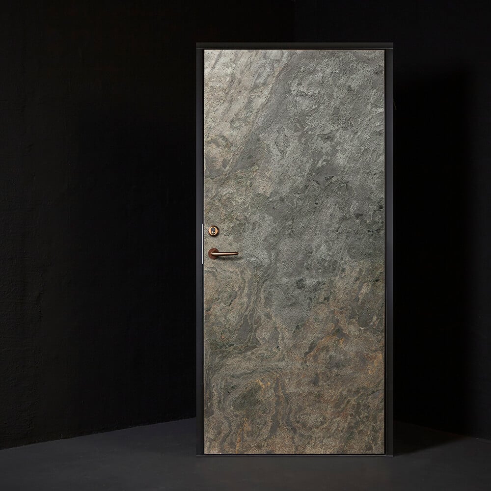 Exterior door Berg 160 Argent Zera slate stone, Options: colour black, hidden hinges, handle FSB 1023 in bronze 7625