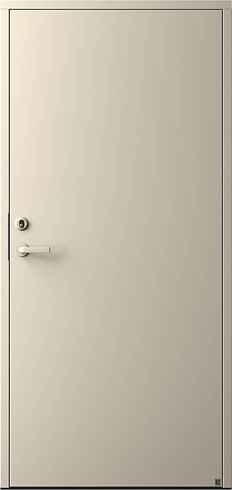 Exterior door Slät 100, optional: Color RAL 1013 on door, handle and cylinder accessories, hidden hinges