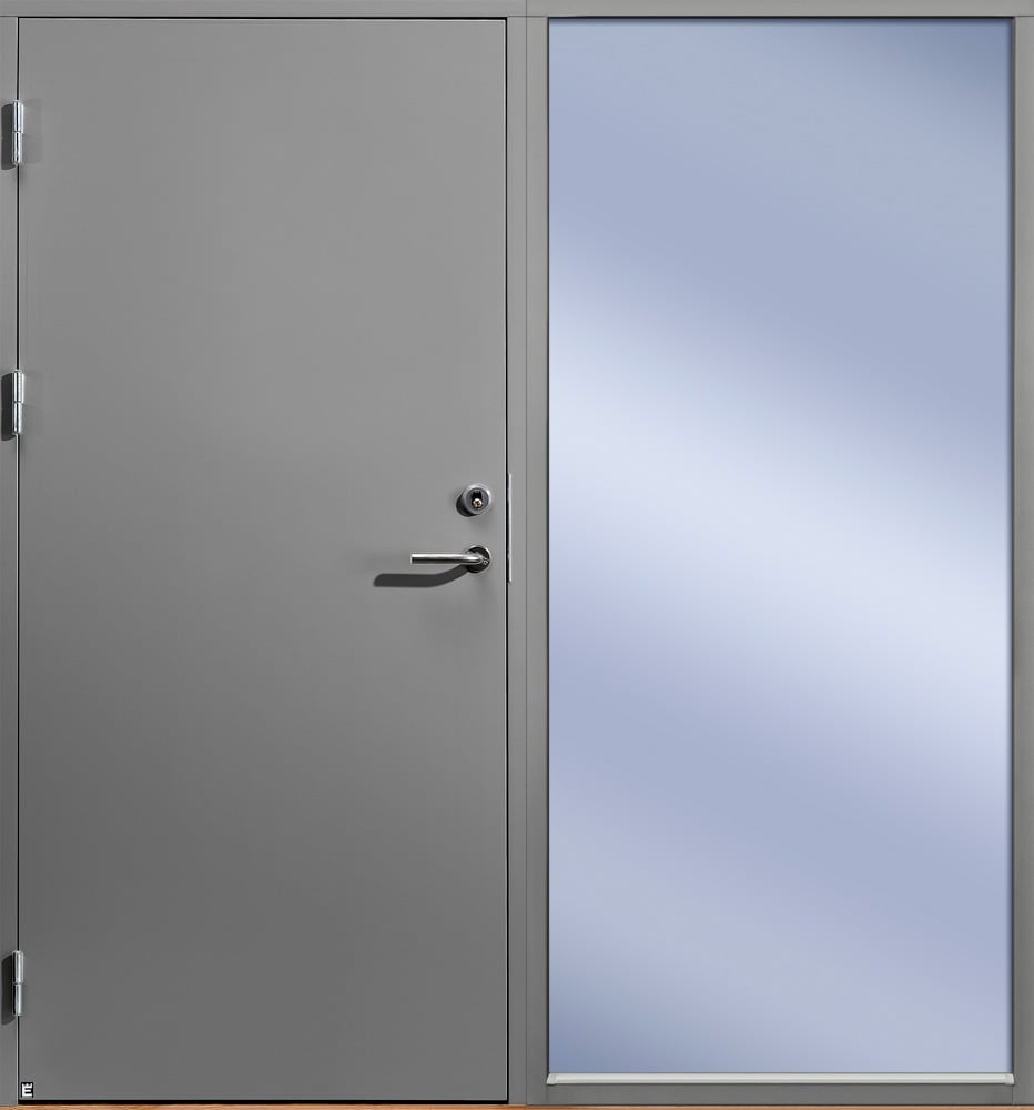 Ekstrands exterior door Slät 100, Options: colour stone grey 1704, sidelight SL110