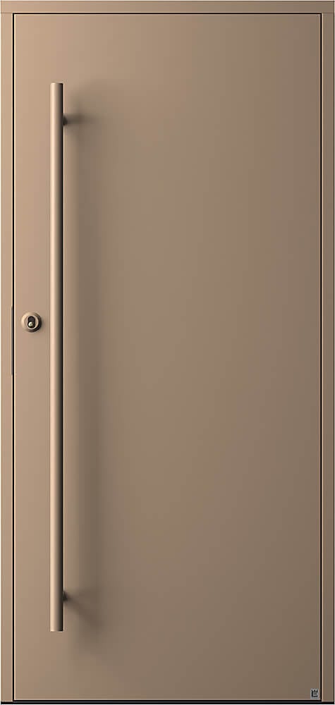 Exterior door Slät 100, optional: Color RAL 1019 on door, pull handle and cylinder accessories, hidden hinges