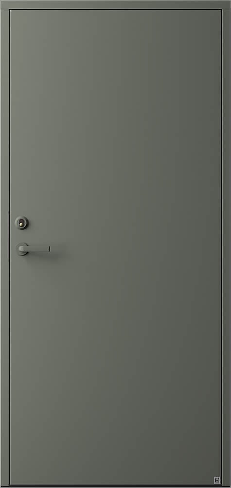 Exterior door Slät 100, optional: Color RAL 7009 on door, handle and cylinder accessories, hidden hinges