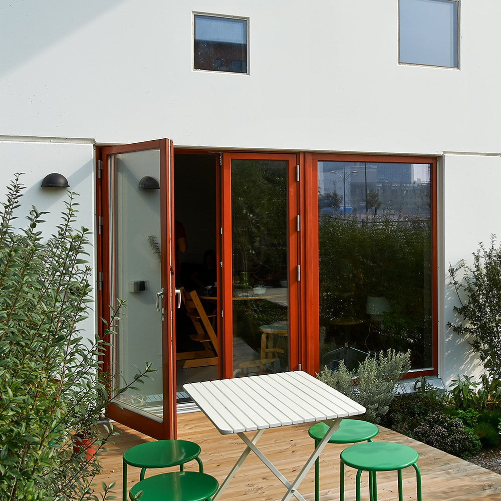 Outgoing double French window door, patio door with fixed window