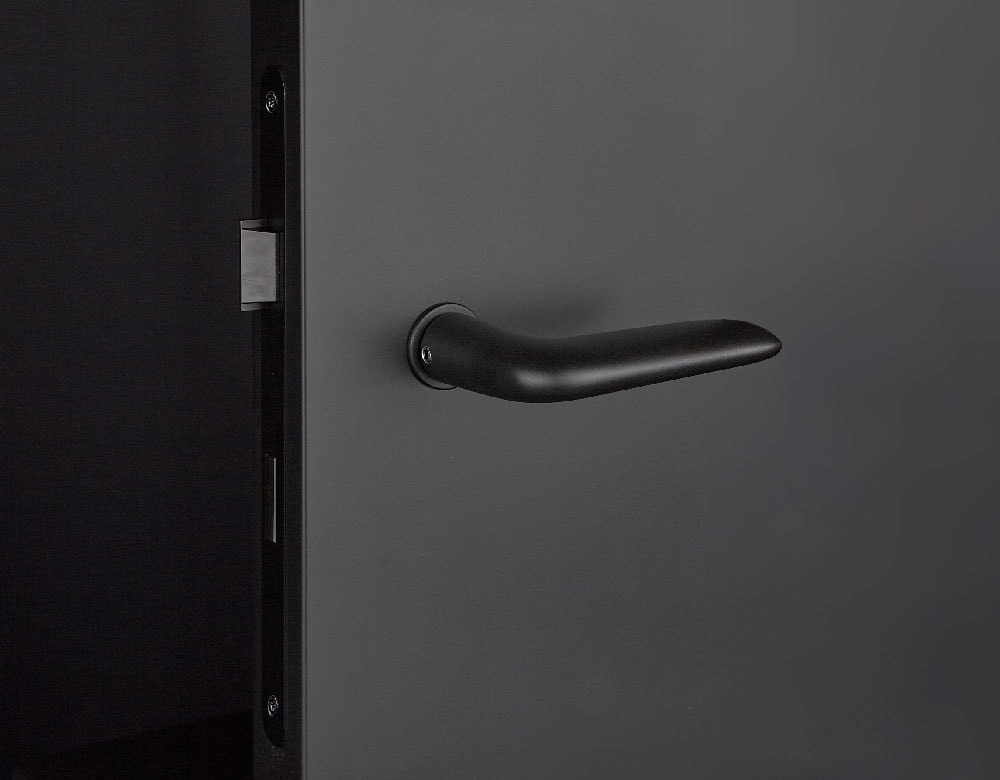 Door handle with mini-rose and Ekstrands' optional lock in black