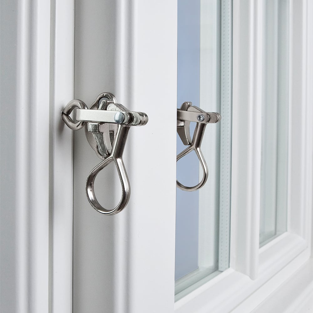 Real wooden windows with window hooks