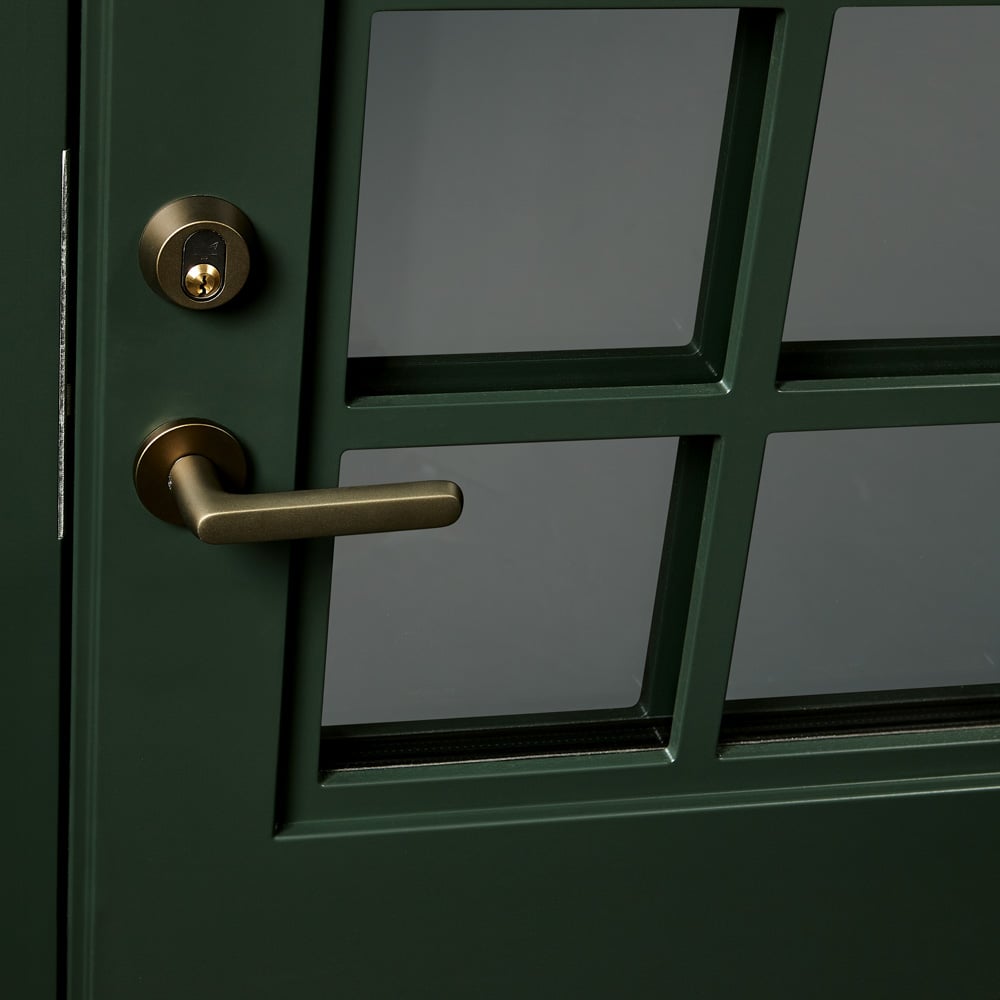 Exterior door Block detail in cypress green with handle FSB 1246 aluminium dark bronze 0510
