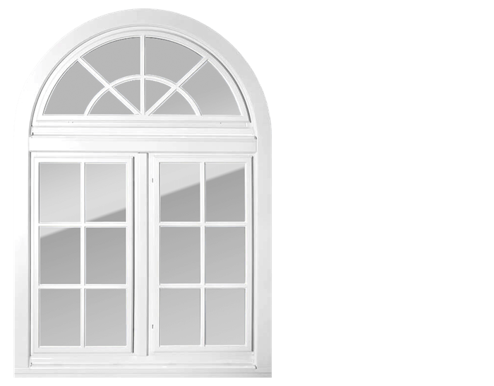 Fönster i fri form med halvrunt överstycke